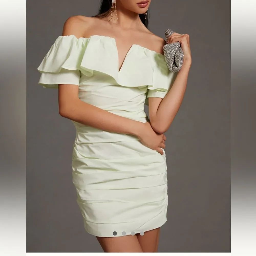 Anthropologie Maeve Ruched Dress; light Green “guacamole” Size 12
